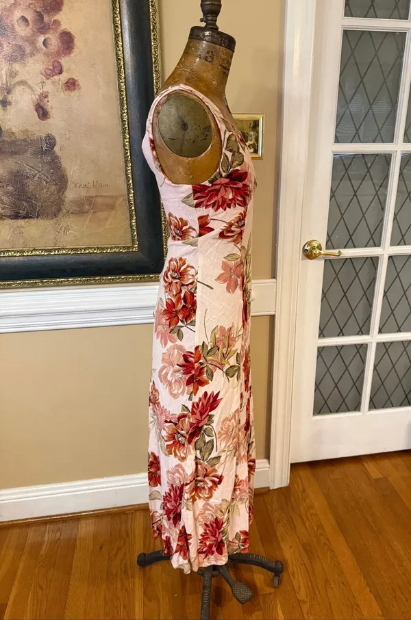 Anthropologie Paper Heart Maxi Dress Womens XS Rose Floral Linen Blend V Neck Flattering - Image 4