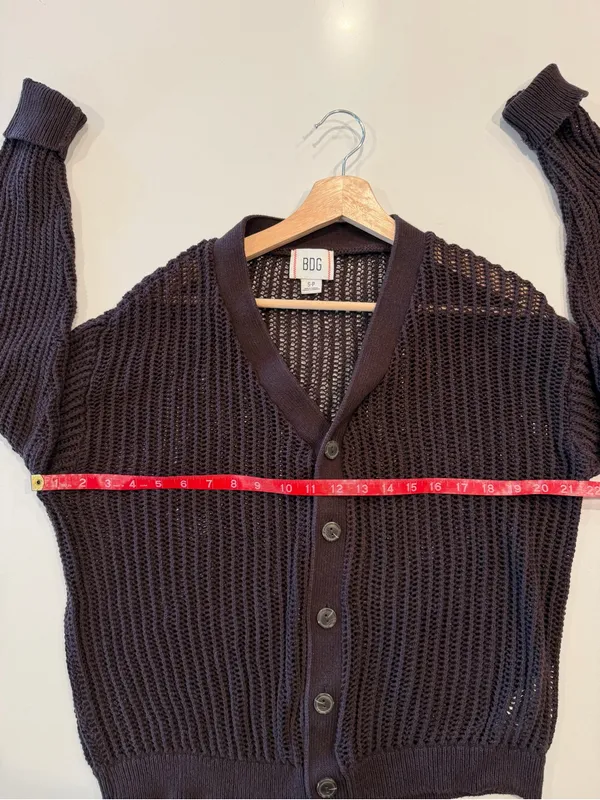BDG Open-Weave V-Neck Cardigan in‎ Dark Brown - Image 4