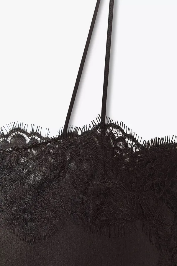 Zara satin Lace-Trim Slip Dress Top in Deep Brown - Image 4