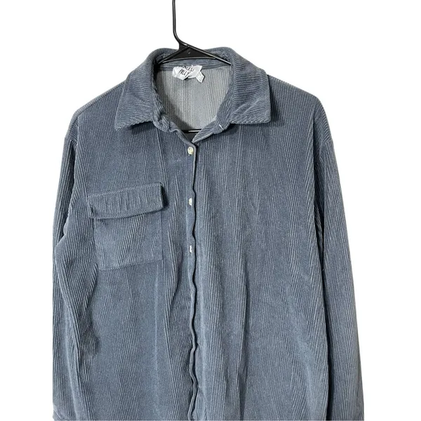 Princess Polly Blue/Gray Corduroy Button Up‎ Shacket Size 4 oversized - Image 2