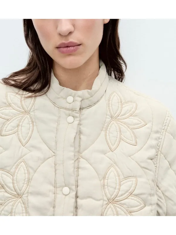 Mango Floral-Embroidered Padded Jacket NWT Grey XL - Image 7