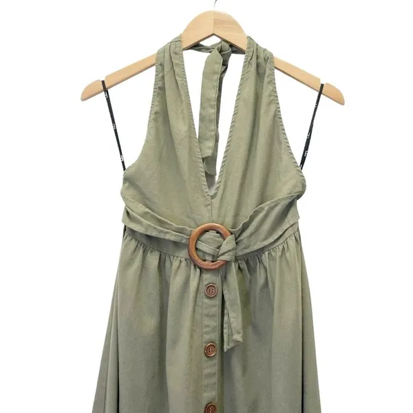 Lulus Feeling the Breeze Olive Green Buttoned Halter Backless Midi Dress Size XS - Image 5
