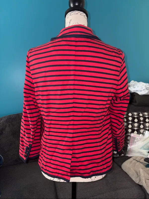 Talbots Vintage Nautical-style Striped Knit Blazer, Medium - Image 4