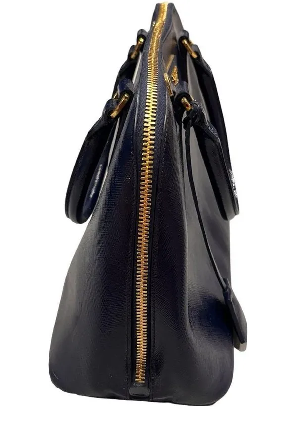 Prada Navy Blue Patent Saffiano Vernice Shoulder Bag Purse - Image 4