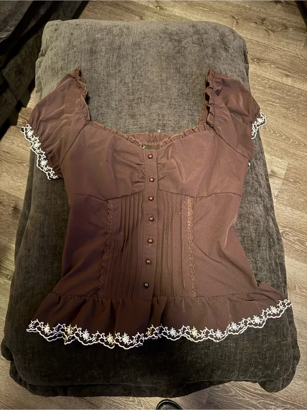Brown Ruffled Peplum Button - Image 2