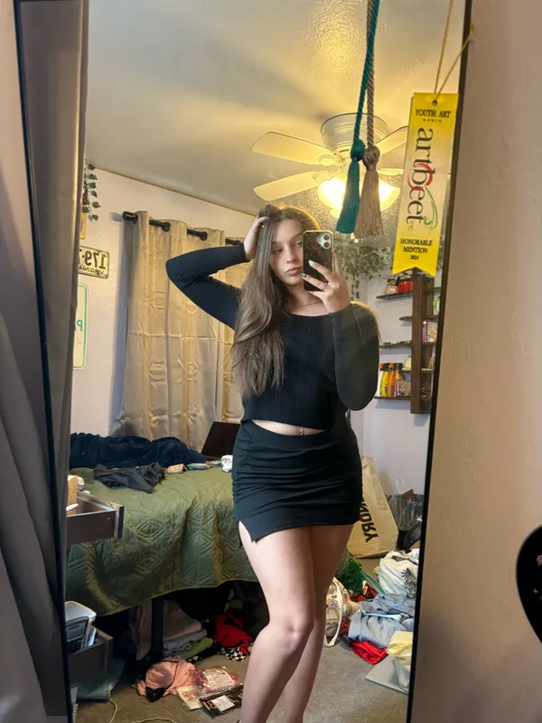 Rouched black mini skirt with slit and shorts - Image 2