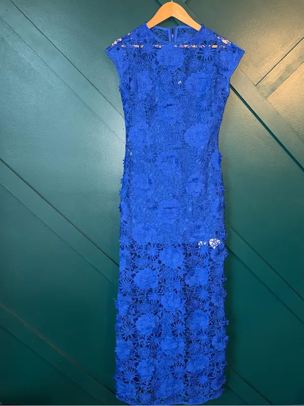 Miss Rosier Jochebed Blue Floral Appliqué Maxi Dress with Cut-Outs NWT - Image 2