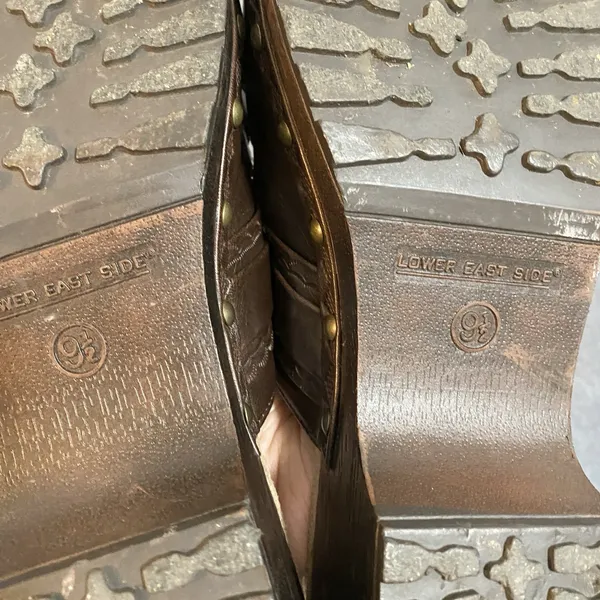 Lower East Side‎ 9.5 Vintage 90s Y2K brown Leather Slip On Chunky Platform Mules - Image 9