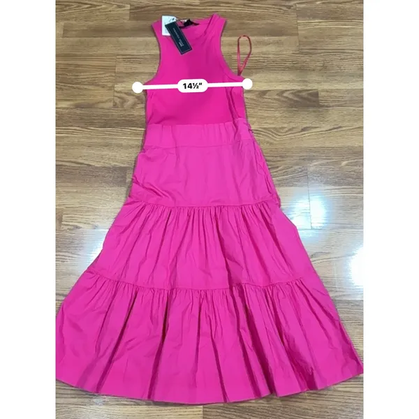 Veronica Beard Austyn Hot Pink Tiered Pima Cotton Midi Designer Chic Dress XS - Image 7