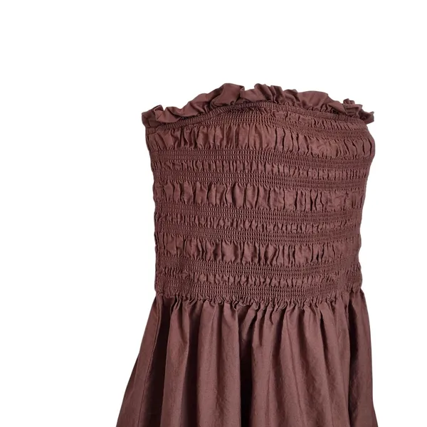 And Now This Brown Strapless Bandeau Shirred Body Midi Dress Sundress Size Large - Image 4