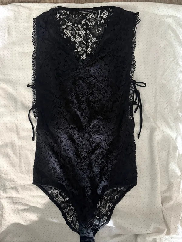 Bershka Black Lace V-Neck Side-Tie Bodysuit - Image 2