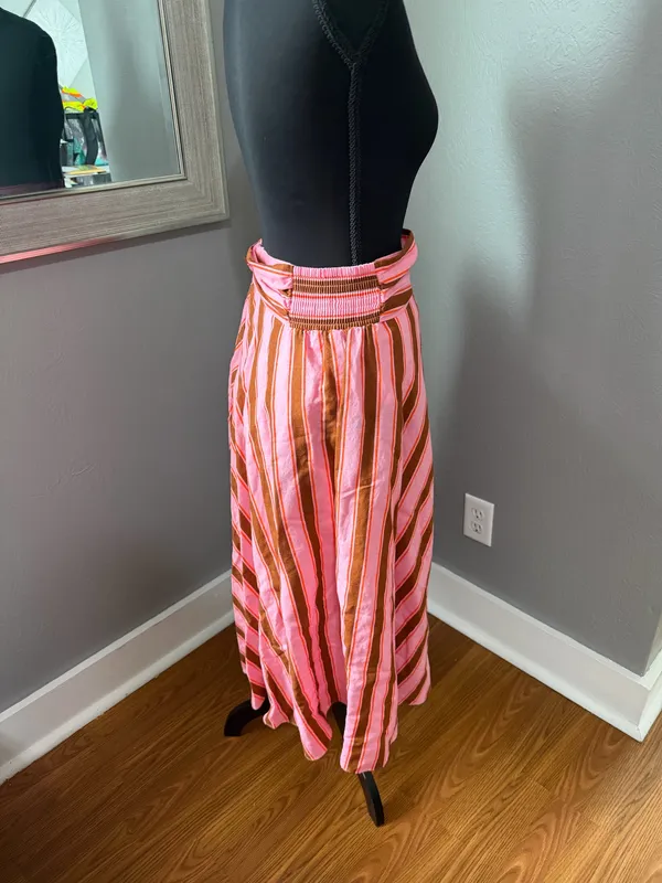 NWOT Kate Spade Linen Blend Striped Bow Old Money Coquette Tie Midi Skirt 2. - Image 5