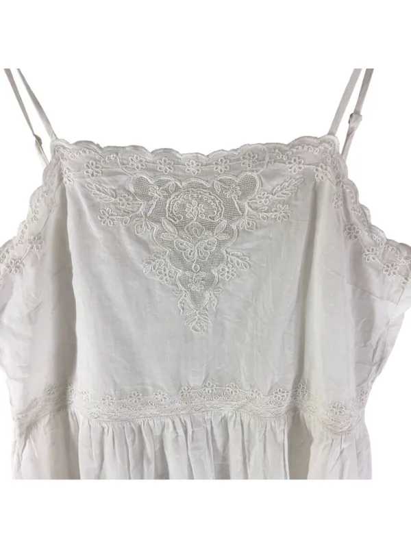 H&M Dress Embroidered Cotton Square Neck A Line Midi White XS - Image 2
