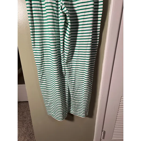 Women's Sz Medium Pull On Lounge Pants White Green Stripes Pockets Elastic Waist - Image 10