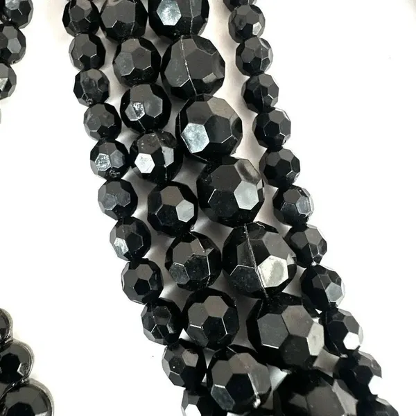 Long multi strand black beaded flower necklace - Image 9