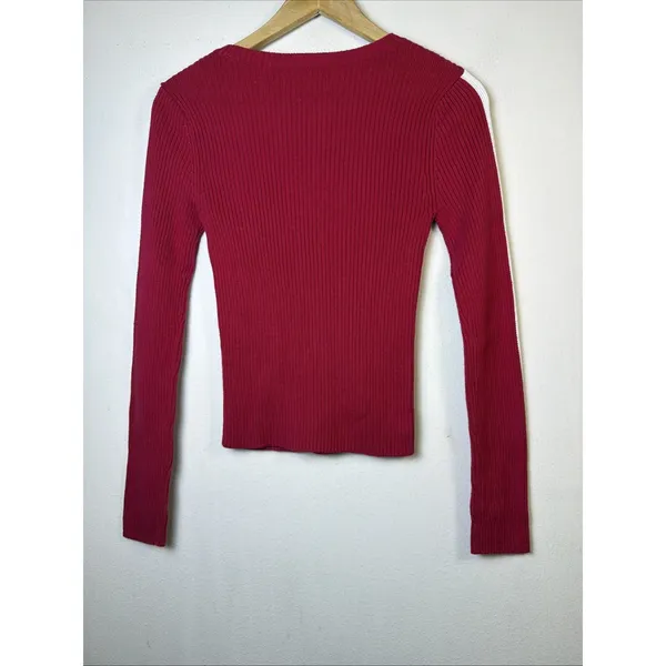 Hollister Sweater medium Red Cotton Blend Stretch Knit Fitted Ribbed streetwear - Image 6