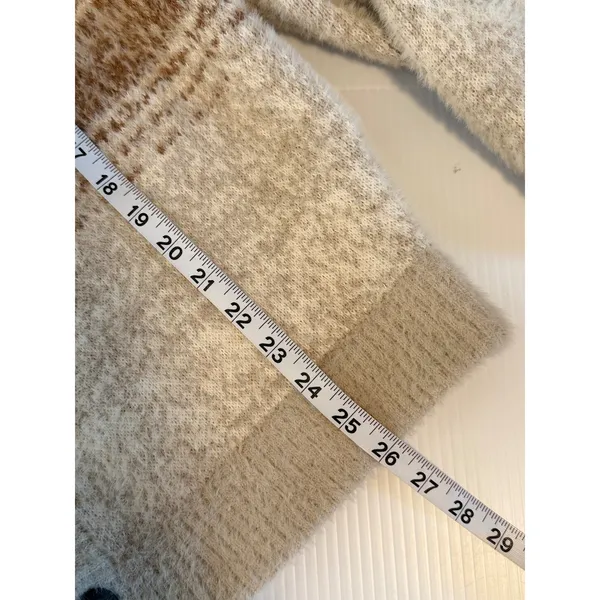 Hollister Womens Fuzzy Knit Cardigan Beige Brown Striped V-Neck‎ Sweater Medium - Image 5