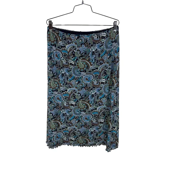 IN Studio San Francisco Paisley Midi Skirt Navy Blue Lettuce Edge XL - Image 6