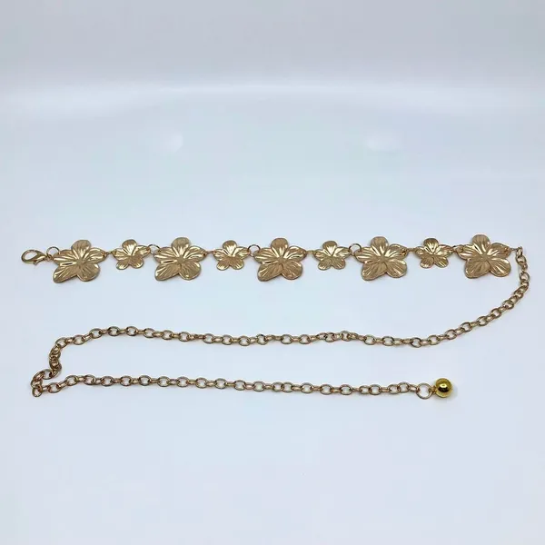 Vintage Y2K Boho Gold Flower Chain Belt, Fits 12.5–36 Inches, X7GA1179 - Image 6