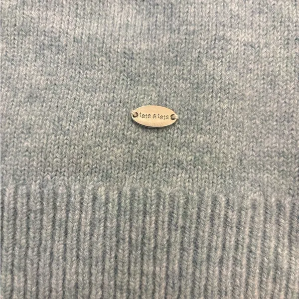 Tête & Tête Gray/Blue Short Sleeve Knit Sweater Top Boxy Crew Neck Soft Luxe - Image 8