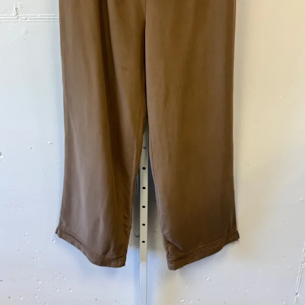 Vintage Soft Surroundings Brown 100% Silk Wide Leg Pants Pintuck Hem Size Large - Image 4