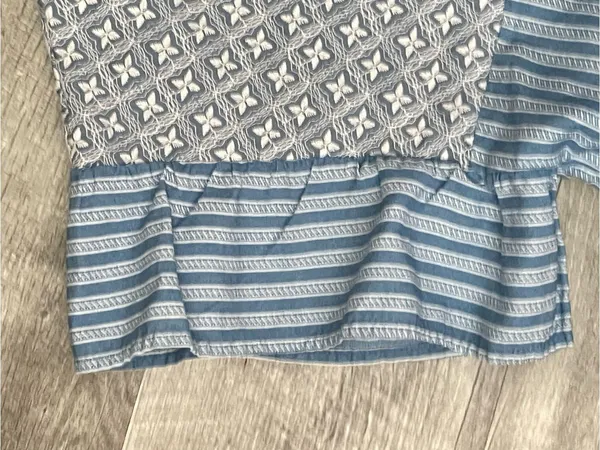 Boho Blue Patterned Short-Sleeve Tunic Top - Lightweight Peasant Style - Image 7
