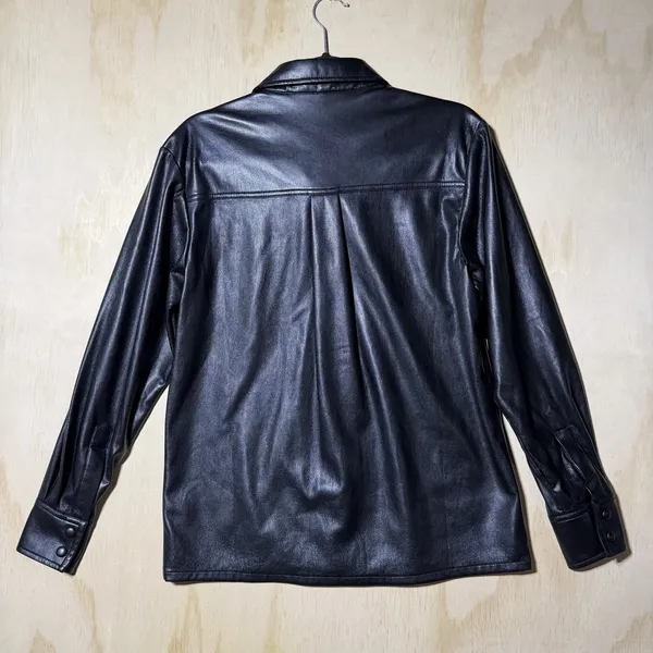 Good American Faux Leather Shirt Jacket Black Snap Button Women Sz 2‎ - Image 8