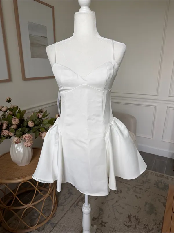 Princess Polly Alympia White Drop Waist Satin Bachelorette Mini Dress NWT - Image 5