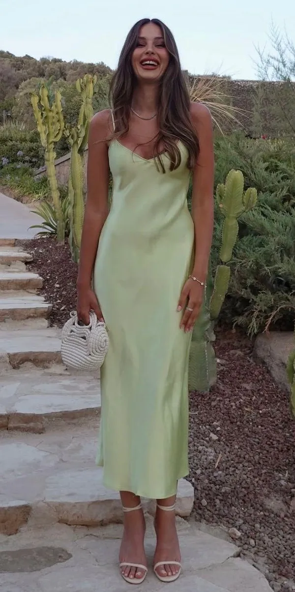 Zara lime Light Green Slip maxi Dress - Image 2