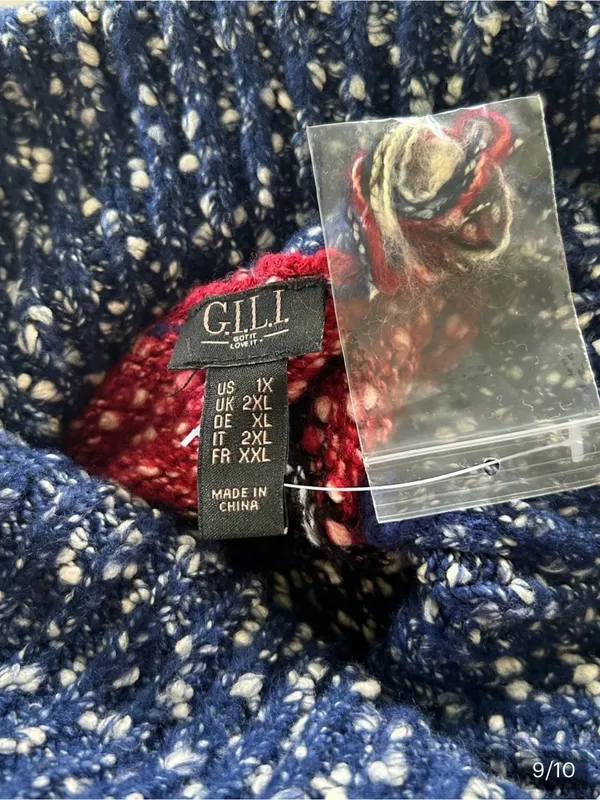 G.I.L.I. New!Chunky Soft Cowlneck Sweater Red Navy Black & Cream Soft Size 1X - Image 11
