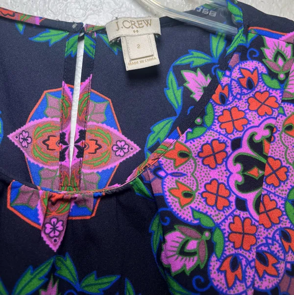 J. Crew Navy Colorful Damask Mirror Image Peplum Hem Top Tank Blouse Size 2 - Image 5