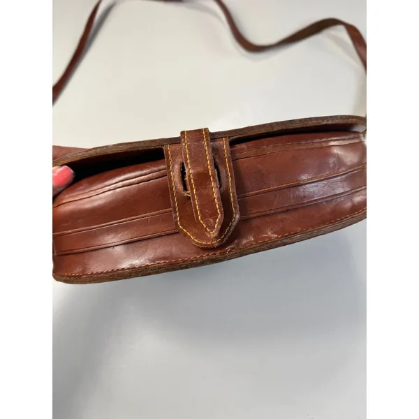 Vintage Hand‎ Tooled Leather Aztec Mayan Calendar Crossbody Saddle Bag Brown - Image 7