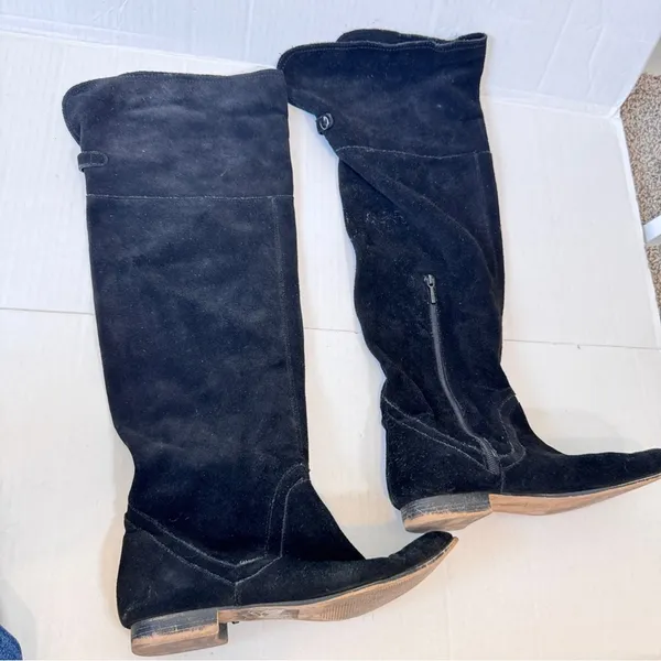 Zara Black Suede Leather Over The Knee Boots Women’s 8 Fall Tall Boho Classic - Image 5