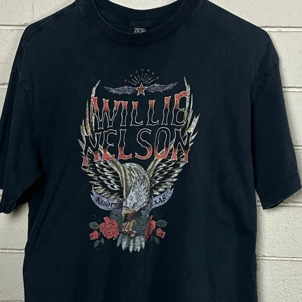 Willie Nelson Black Band Tee size M Size M - Image 4