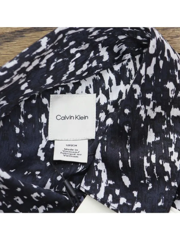 NWT Calvin Klein Midi Belted Dress Button Up Shirtdress Abstract Inkwell Blue S - Image 5