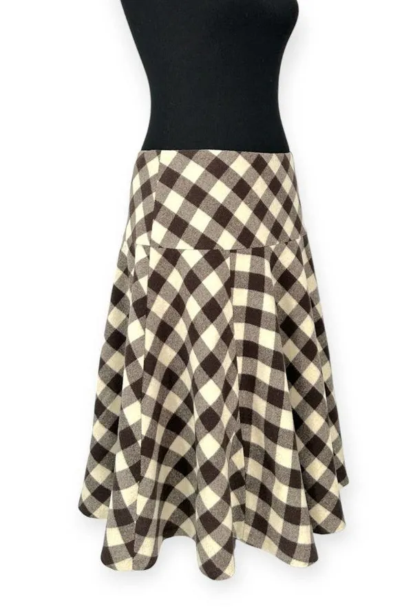 Lauren Ralph Lauren | NWT Sz 8 Brown Cream Plaid Wool A-Line Flared Skater Skirt - Image 5
