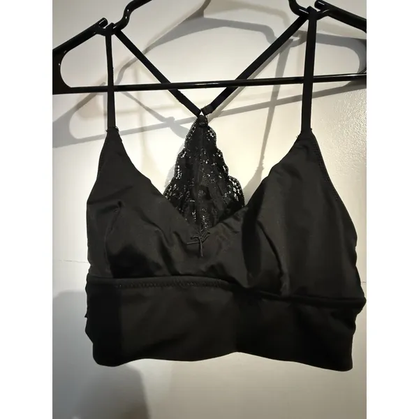 Aerie Black Satin Bralette With Lace Back Adjustable‎ Straps Women's Size S - Image 2