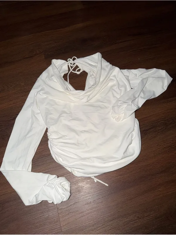 Nwot Meshki long sleeve open back drape blouse top summer classic casual $98 L - Image 3