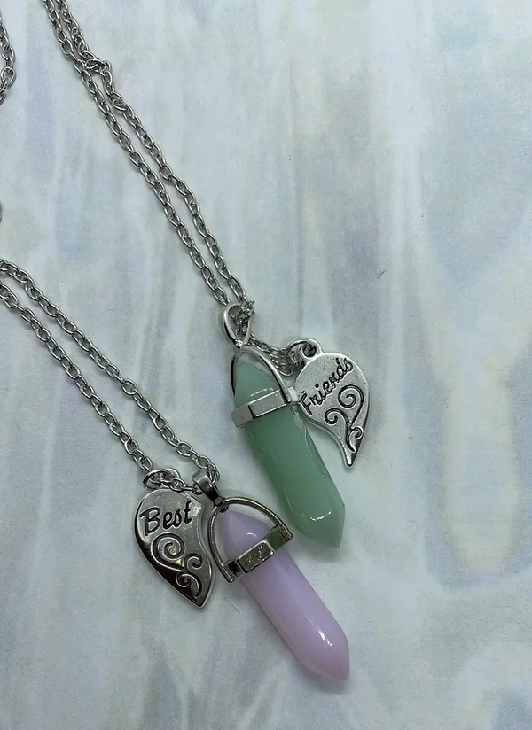 Silver Heart Best Friend Crystal Stone Necklaces - Image 11