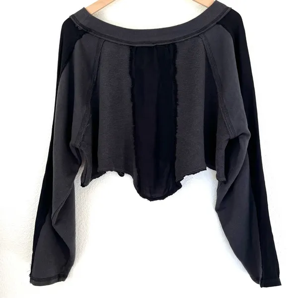 Free People Cropped Sweatshirt Grey & Black Mixed Media XS/ Small - Image 8