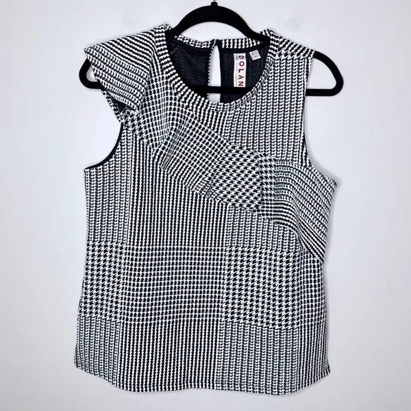 Anthropologie Dolan Medium Left Coast Callan Ruffled‎ Houndstooth Top Sleeveless - Image 4