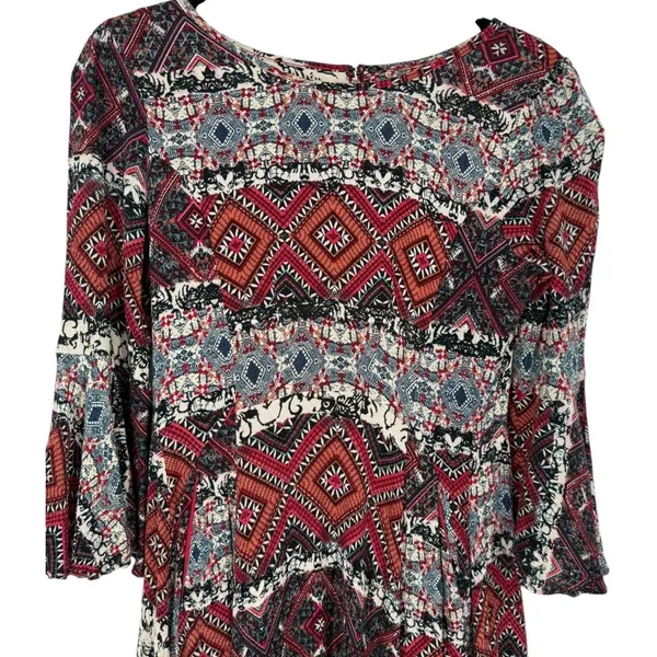 Anthropologie‎ Holding Horses Boho Print Bell Sleeve Mini Dress Size XS Western - Image 7