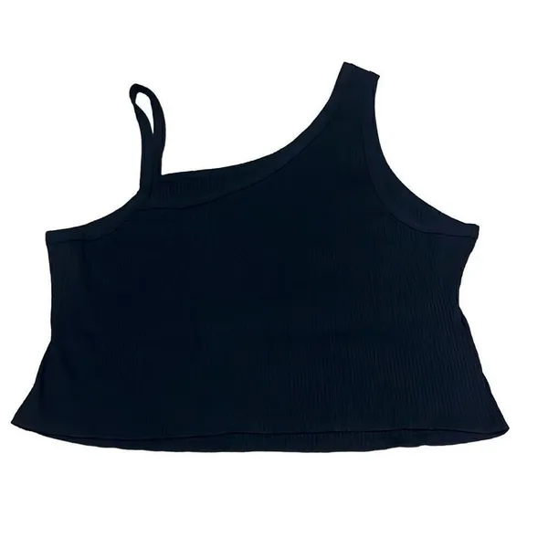 Good American Plus Size 5X Cropped Tank Top Black One‎ Shoulder Ribbed NWT Vacay - Image 2