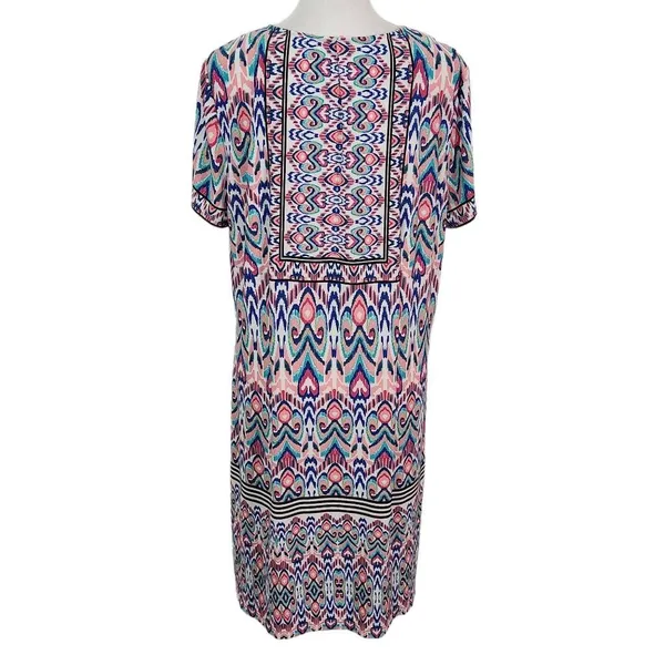 London Times Blue and Pink Mini Shift Dress Size 14 Wedding Guest Dress - Image 3