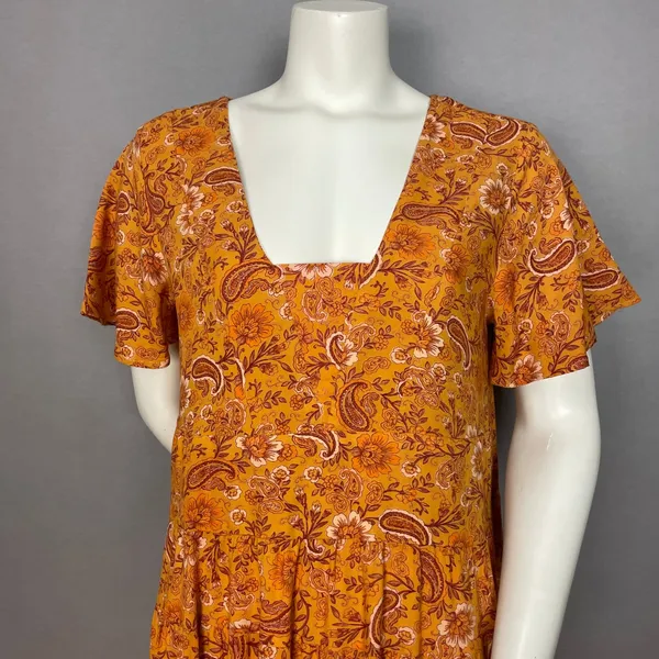 Patrons of Peace Babydoll Dress Paisley Floral Mini Women Sz Large‎ Boho Tiered - Image 4