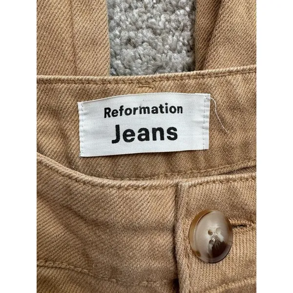 Reformation Jeans Khaki Organic Cotton Tencel Straight Leg High Rise Pants Sz 25 - Image 5