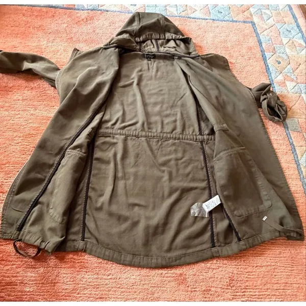 Topshop Khaki Hooded Utility Jacket Asymmetrical Zip Cotton Size US 4 - Image 5
