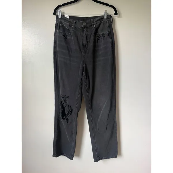 American Eagle 90s Boyfriend Jeans Womens 8 Black Highest Rise Distressed Grunge - Image 12