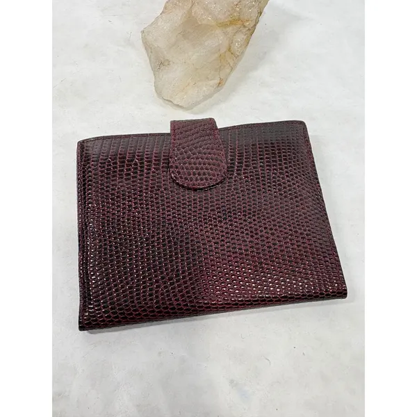 Lederer Italy Vintage Burgundy Lizard Embossed Leather Photo Card Holder‎ Wallet - Image 3