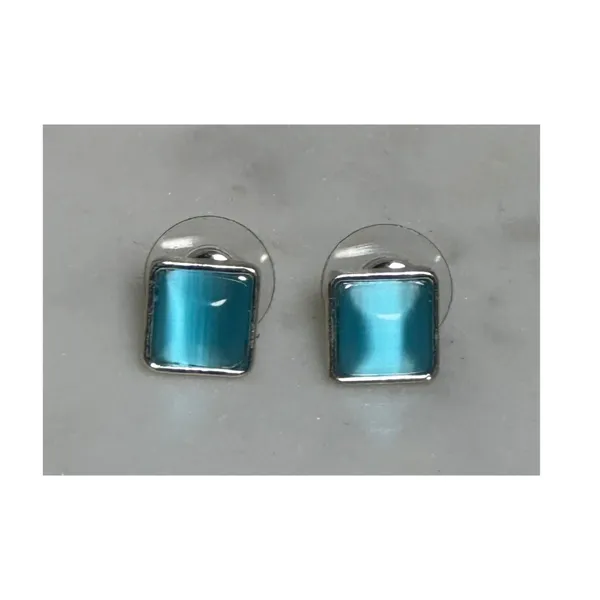 Square Turquoise Tone Stud Earrings Silver Tone Minimalist 8mm - Image 5